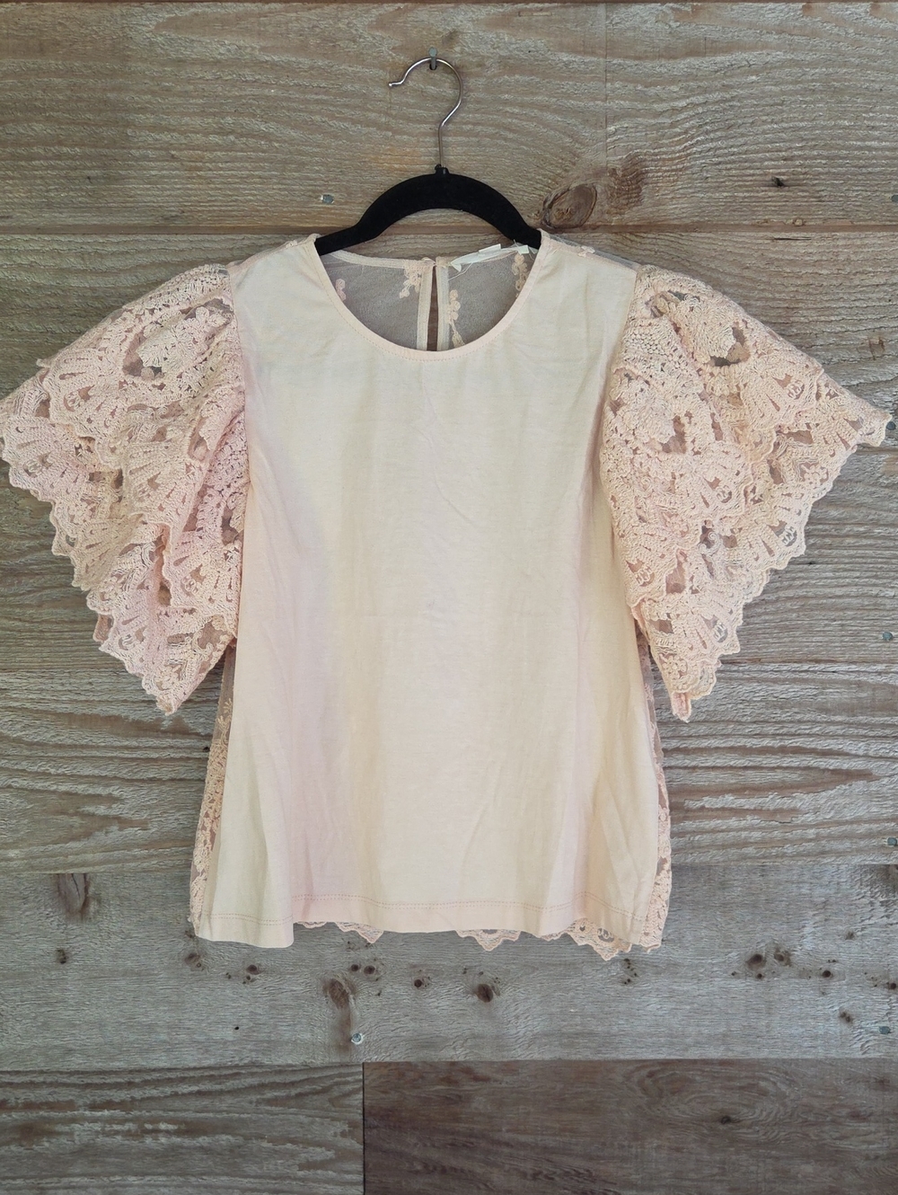Anthropologie Forever That Girl XS Lace Flutter Sleeve Blouse - Light Pink